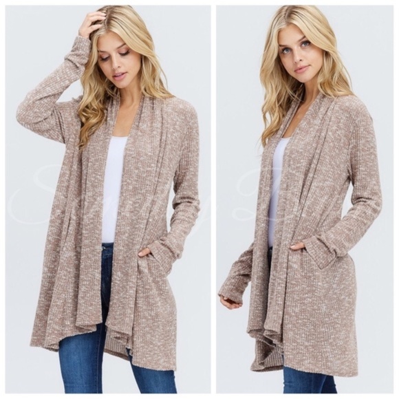 Taupe Ribbed Draped Cardigan Sweater - Picture 3 of 3